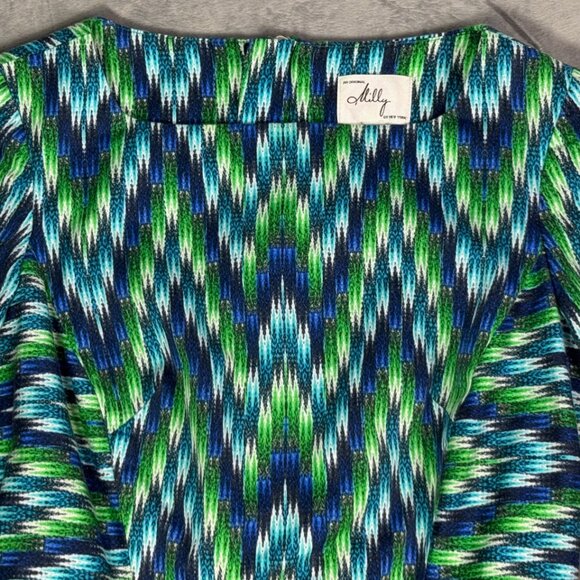 Milly Carina Blue & Green Chevron Print Sheath Dress - Picture 4 of 6